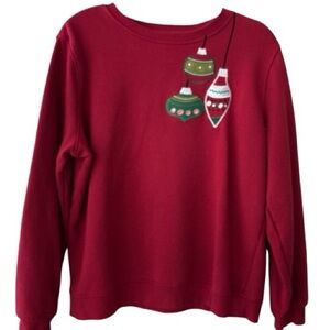 REBECCA MALONE holiday sweatshirt, red w/ felt ornaments. Sz Large cotton blend